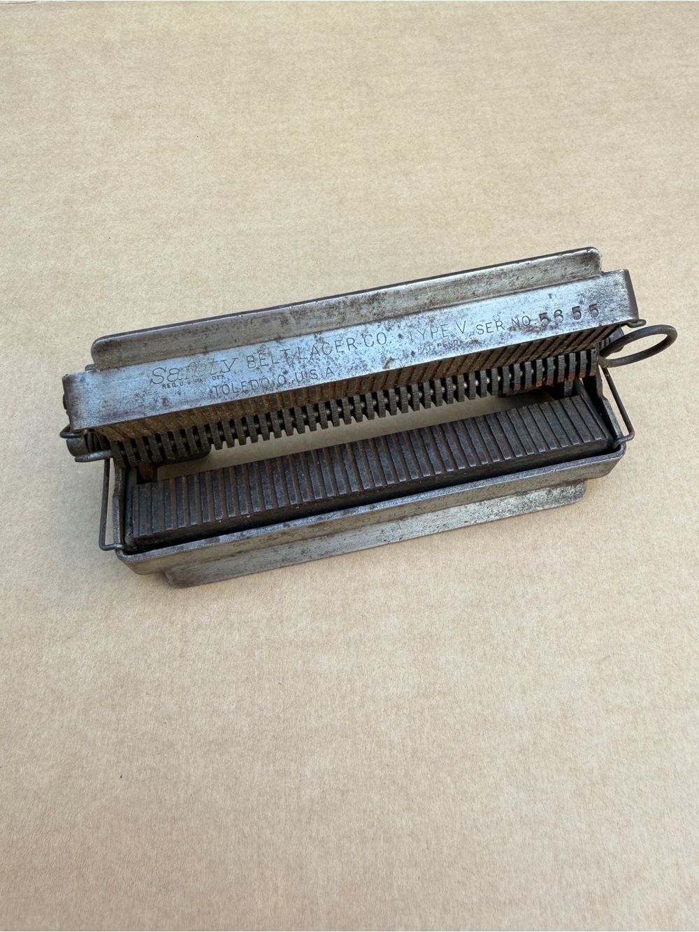 1936 Antique Safety Belt Lacer Co Type V Belt Lacing Tool Toledo Ohio USA